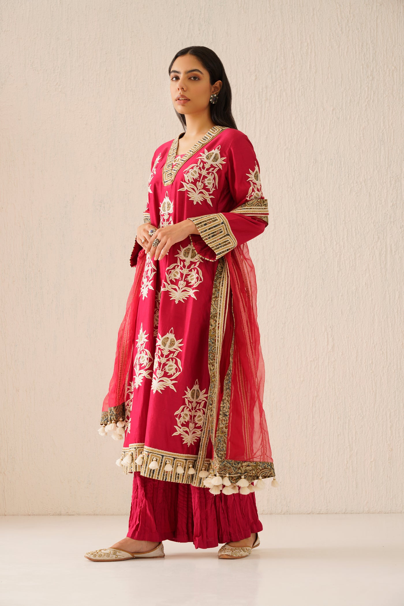 Simar Dugal Anaar A-line Kurta With Soft Crinkled Pants Reddish Pink indian designer wear online shopping melange singapore