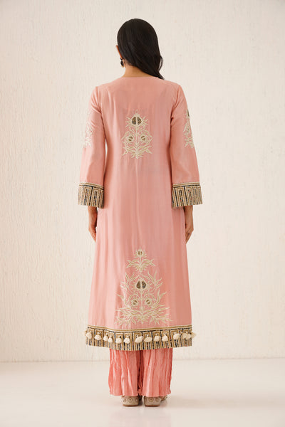 Simar Dugal Anaar A-line Kurta With Soft Crinkled Pants Rose Pink indian designer wear online shopping melange singapore