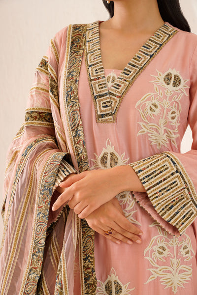 Simar Dugal Anaar A-line Kurta With Soft Crinkled Pants Rose Pink indian designer wear online shopping melange singapore