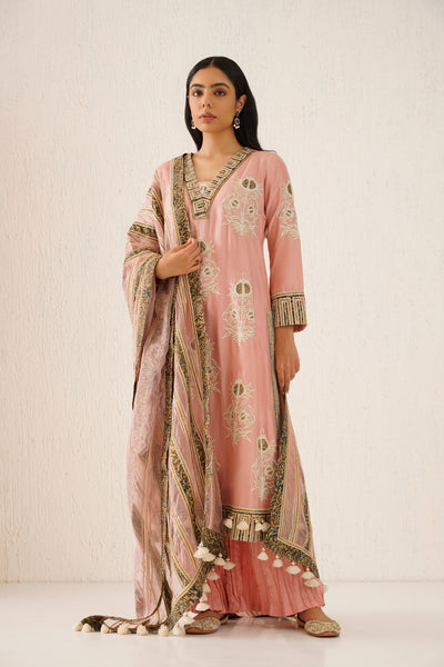 Simar Dugal Anaar A-line Kurta With Soft Crinkled Pants Rose Pink indian designer wear online shopping melange singapore