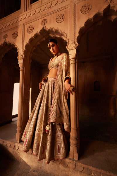 Simar Dugal Anaar Gota Lehenga Bronze indian designer wear online shopping melange singapore