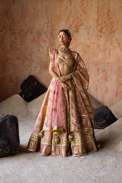 Simar Dugal Anaar Gota Lehenga Pink indian designer wear online shopping melange singapore