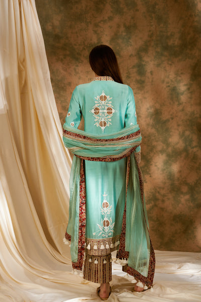 Simar Dugal Anaar Long Kurta With Wide Pants Mint Green indian designer wear online shopping melange singapore