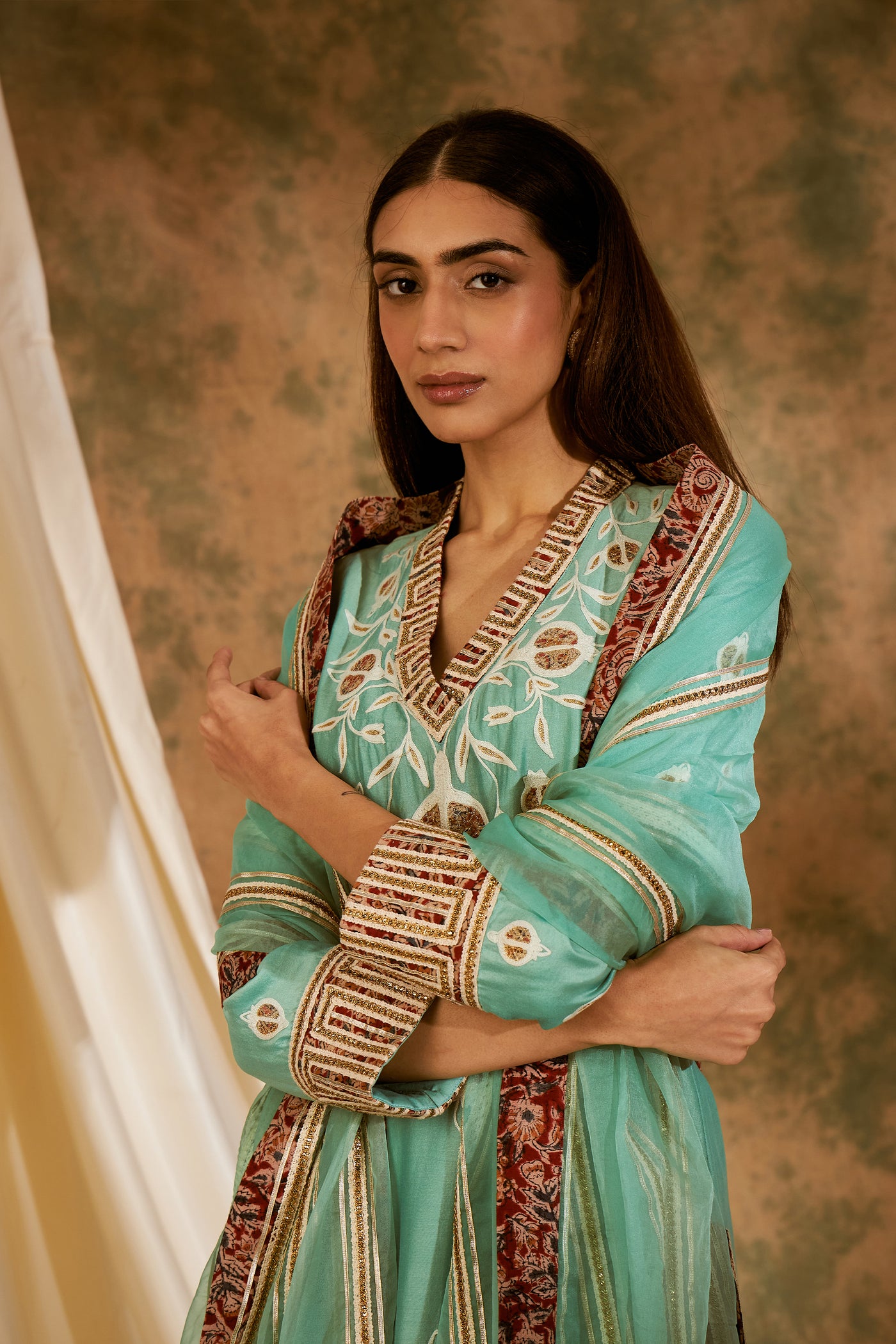 Simar Dugal Anaar Long Kurta With Wide Pants Mint Green indian designer wear online shopping melange singapore