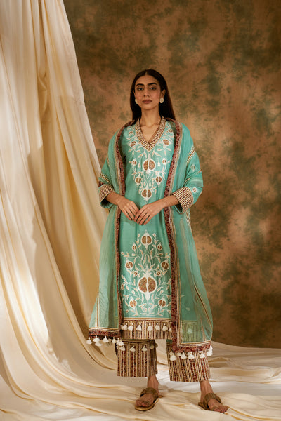 Simar Dugal Anaar Long Kurta With Wide Pants Mint Green indian designer wear online shopping melange singapore