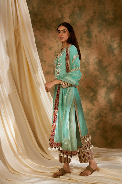 Simar Dugal Anaar Long Kurta With Wide Pants Mint Green indian designer wear online shopping melange singapore