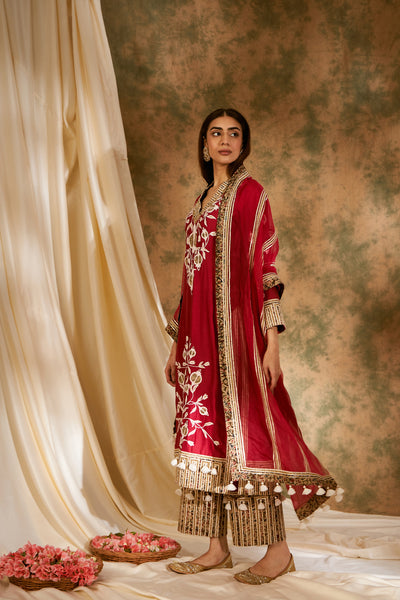 Simar Dugal Anaar Long Kurta With Wide Pants Reddish Pink indian designer wear online shopping melange singapore