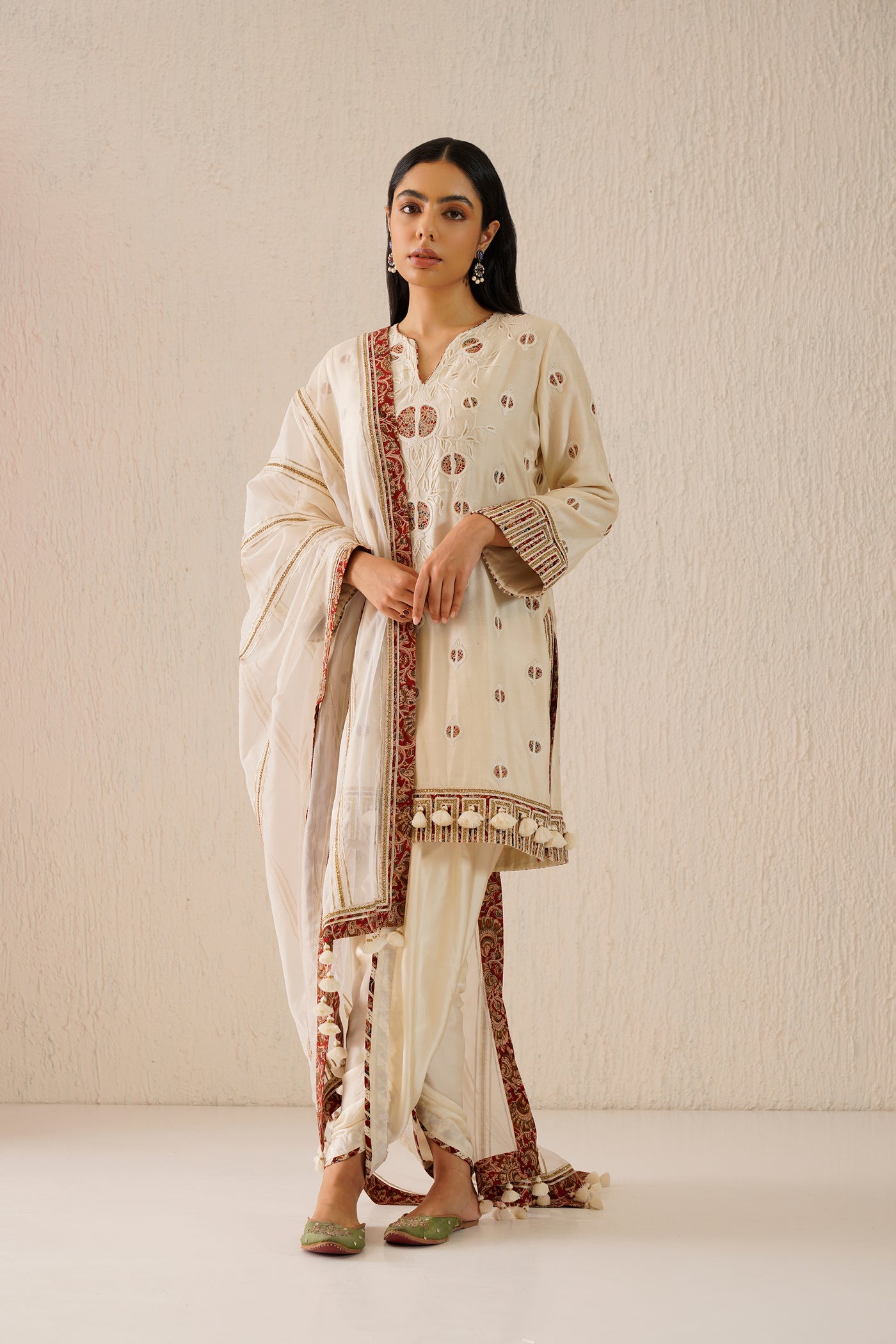 Simar Dugal Anaar Short Kurta with Dhoti Pants Ivory indian designer wear online shopping melange singapore