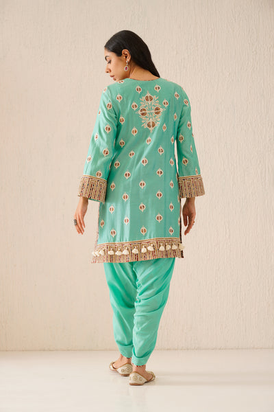 Simar Dugal Anaar Short Kurta with Dhoti Pants Mint Green indian designer wear online shopping melange singapore