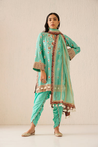 Simar Dugal Anaar Short Kurta with Dhoti Pants Mint Green indian designer wear online shopping melange singapore