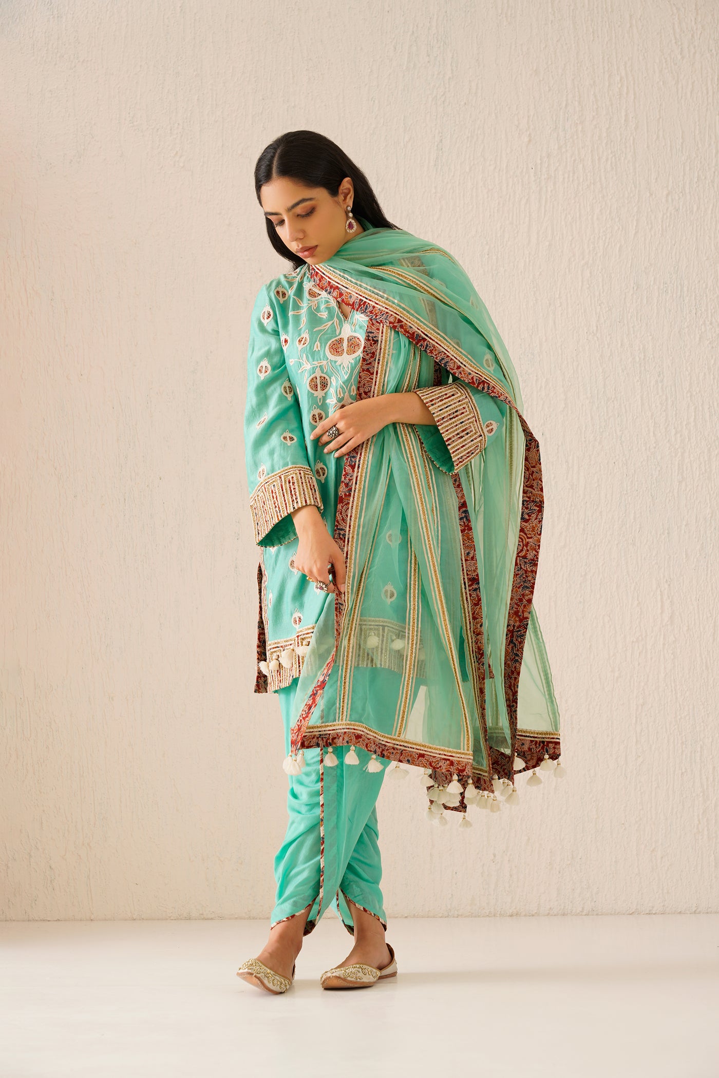 Simar Dugal Anaar Short Kurta with Dhoti Pants Mint Green indian designer wear online shopping melange singapore