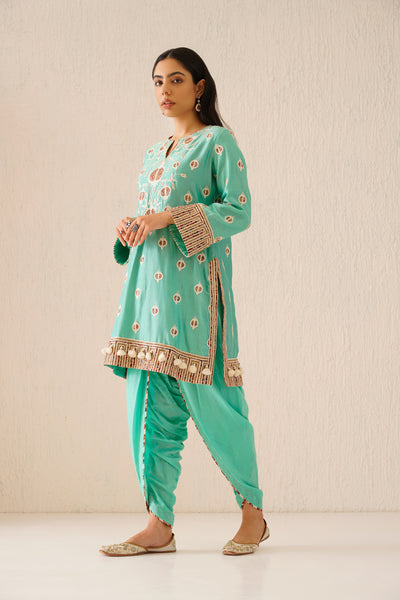 Simar Dugal Anaar Short Kurta with Dhoti Pants Mint Green indian designer wear online shopping melange singapore