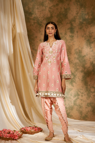 Simar Dugal Anaar Short Kurta With Dhoti Pants Rose Pink indian designer wear online shopping melange singapore