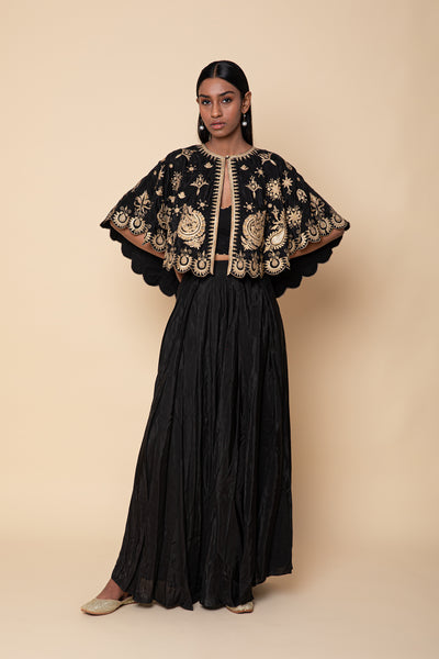 Simar Dugal Cape With Inner Blouse And Pants Black indian designer wear online shopping melange singapore