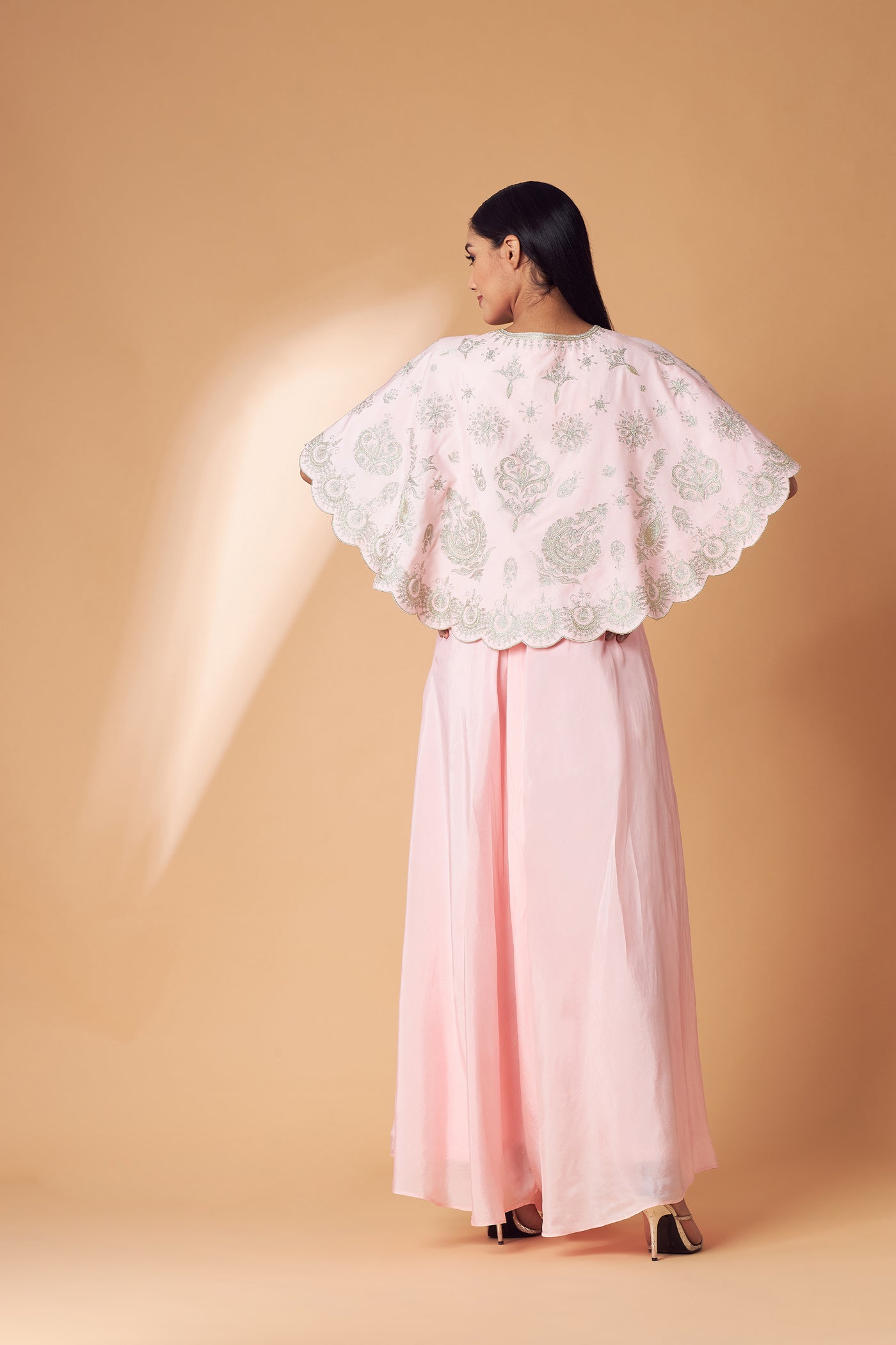 Simar Dugal Cape With Inner Blouse And Pants Light Pink indian designer wear online shopping melange singapore