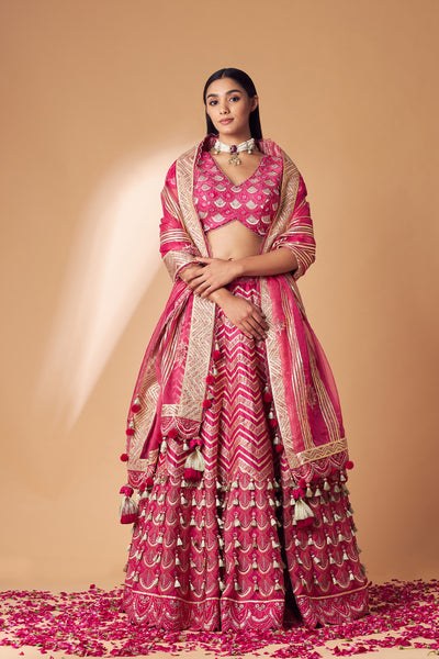 Simar Dugal Ek Taar Lehenga Fuschia Pink indian designer wear online shopping melange singapore