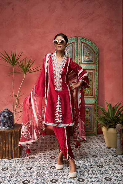 Simar Dugal Ikat Applique A-line Kurta with Dhoti Pants indian designer wear online shopping melange singapore