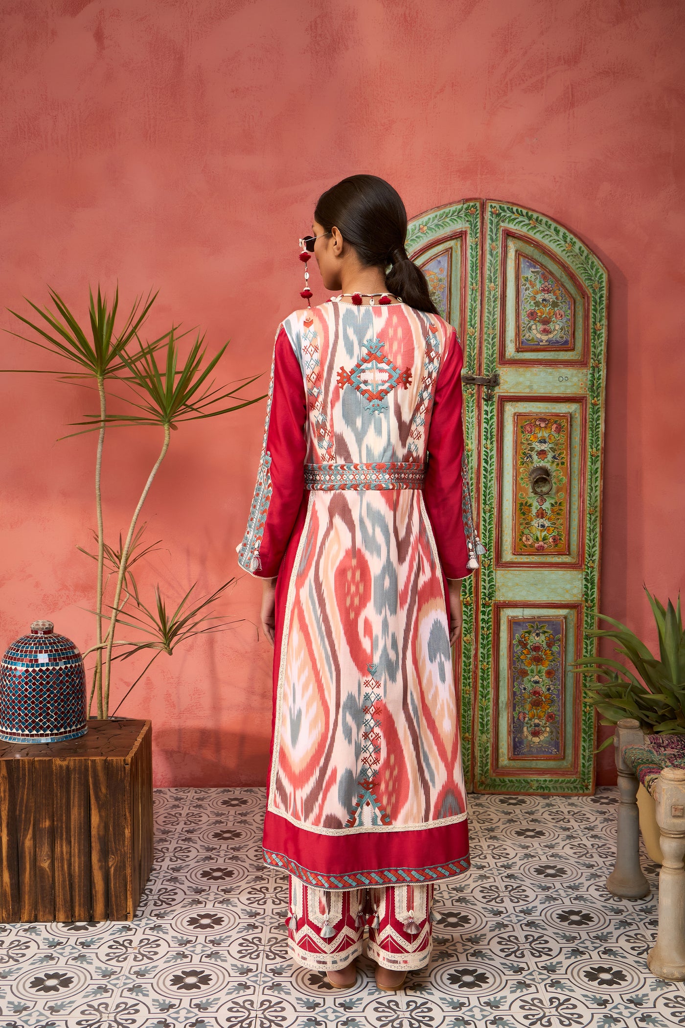 Simar Dugal Ikat Baloch Front-Open with Pants indian designer wear online shopping melange singapore