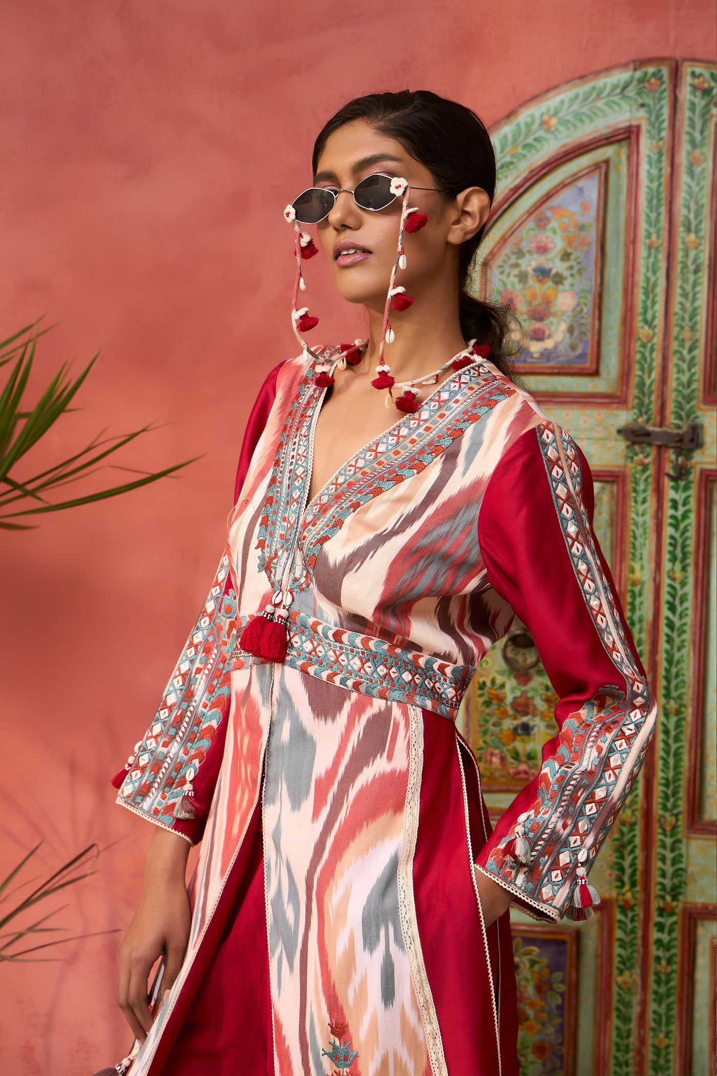 Simar Dugal Ikat Baloch Front-Open with Pants indian designer wear online shopping melange singapore