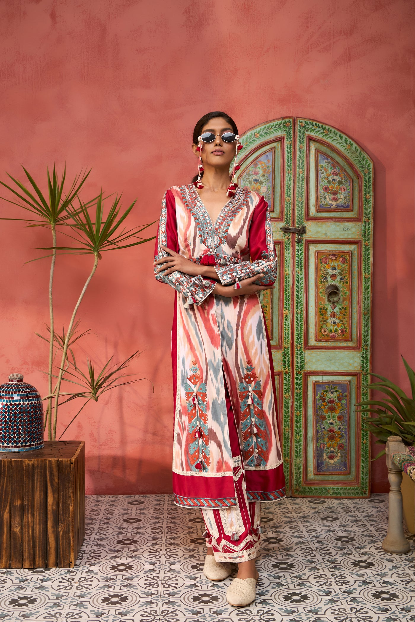 Simar Dugal Ikat Baloch Front-Open with Pants indian designer wear online shopping melange singapore