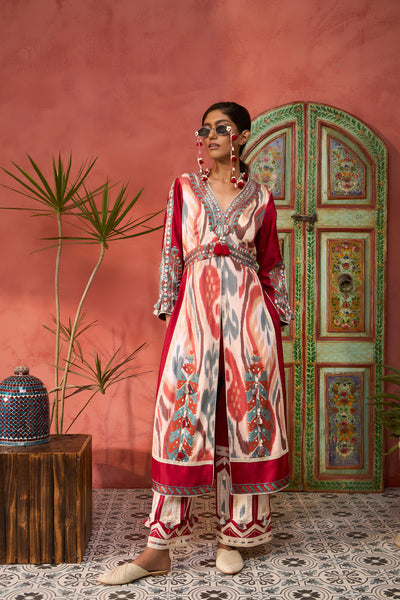 Simar Dugal Ikat Baloch Front-Open with Pants indian designer wear online shopping melange singapore