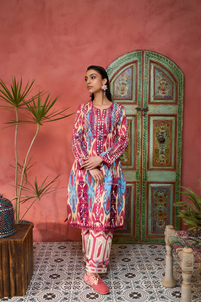 Simar Dugal Ikat Baloch Long With Pants indian designer wear online shopping melange singapore