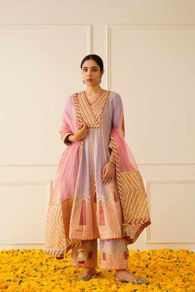 Simar Dugal Colourblock Anarkali With Wide Pants Lavender With Light Pink And Dark Pink indian designer wear online shopping melange singapore