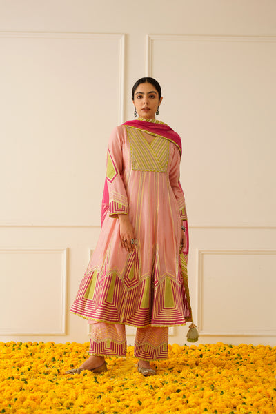 Simar Dugal Colourblock Anarkali with Wide Pants Pink with Lime Green indian designer wear online shopping melange singapore