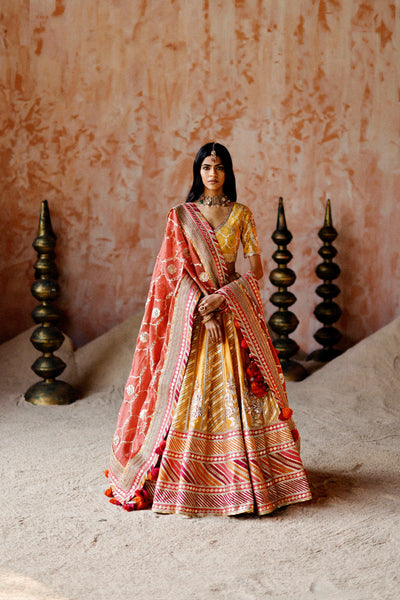 Simar Dugal Leheriya Gota Lehenga Mustard indian designer wear online shopping melange singapore