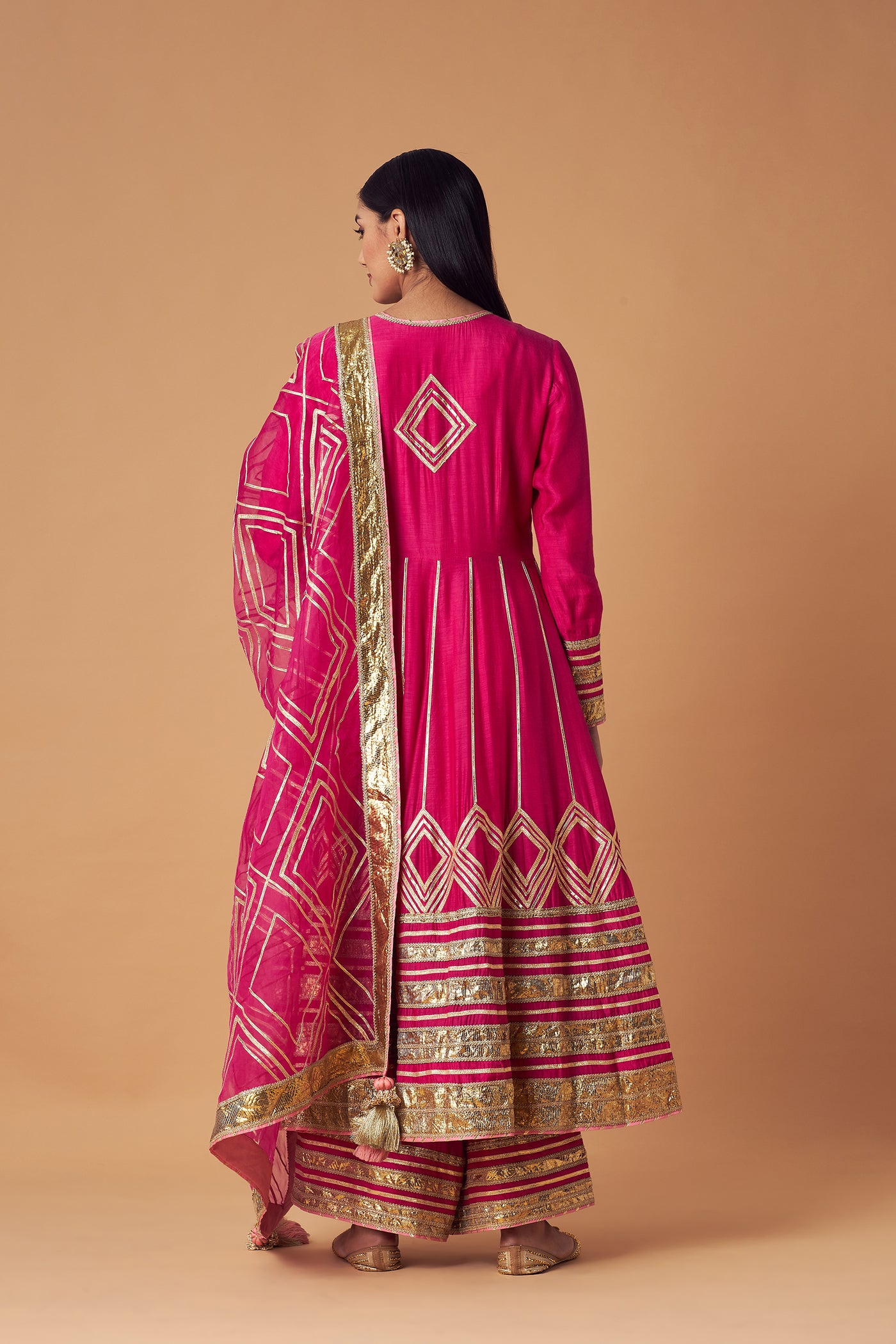 Simar Dugal Long Anarkali With Sharara And Dupatta Fuschia Pink indian designer wear online shopping melange singapore