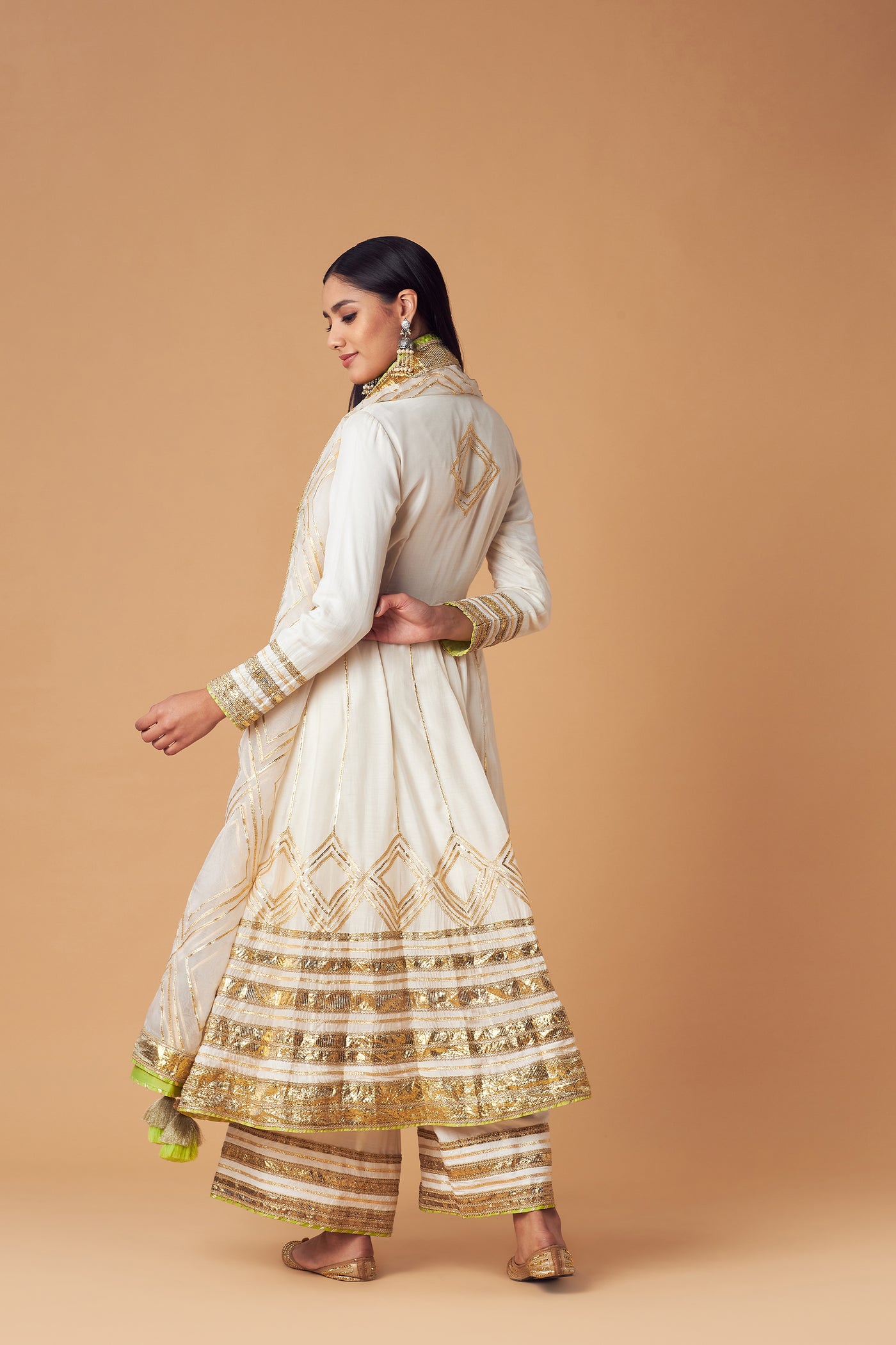 Simar Dugal Long Anarkali With Sharara And Dupatta Ivory indian designer wear online shopping melange singapore