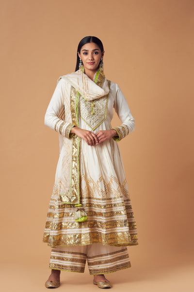 Simar Dugal Long Anarkali With Sharara And Dupatta Ivory indian designer wear online shopping melange singapore