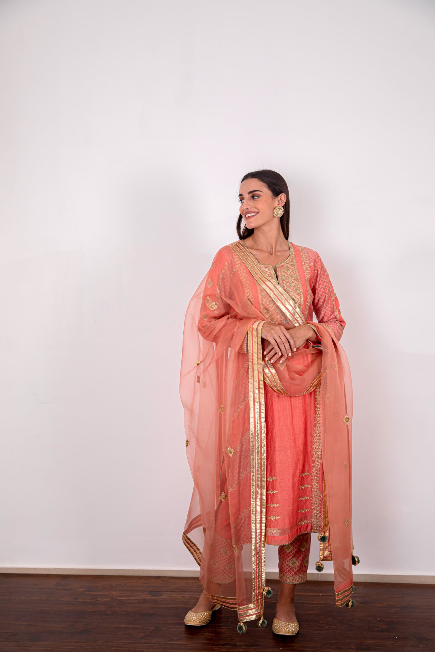 Simar Dugal Mahira Long Kurta Orange indian designer wear online shopping melange singapore