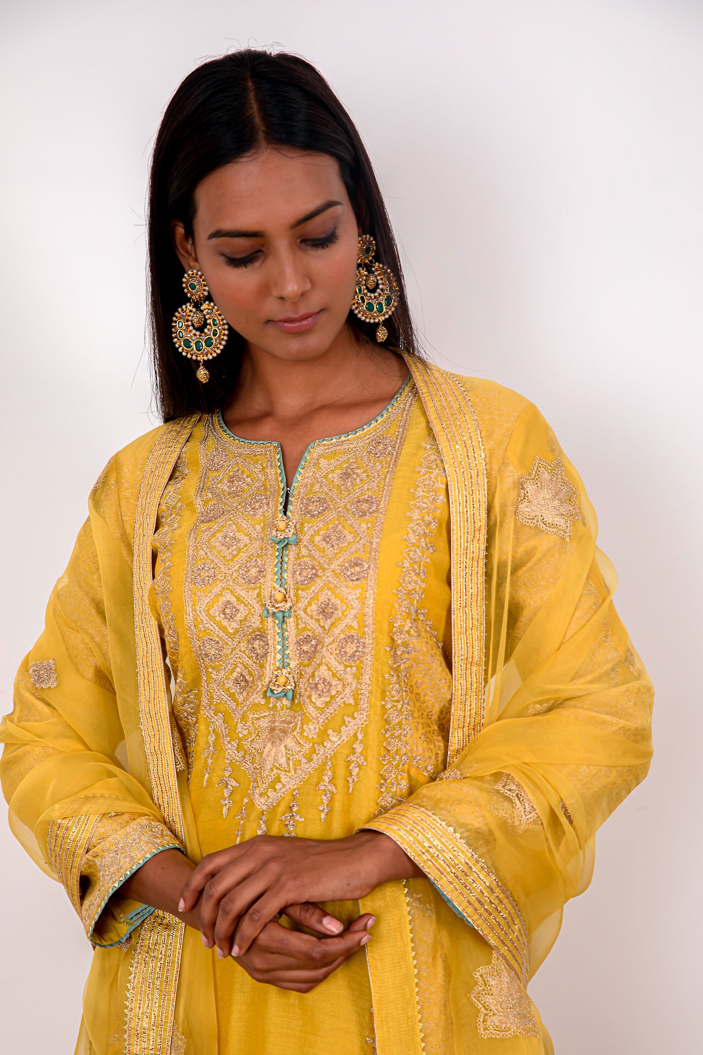 Simar Dugal Mahira Long Kurta Yellow indian designer wear online shopping melange singapore