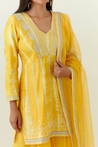 Simar Dugal Nakshi Clamp V-neck Short A-line Kurta With Sharara indian designer wear online shopping melange singapore