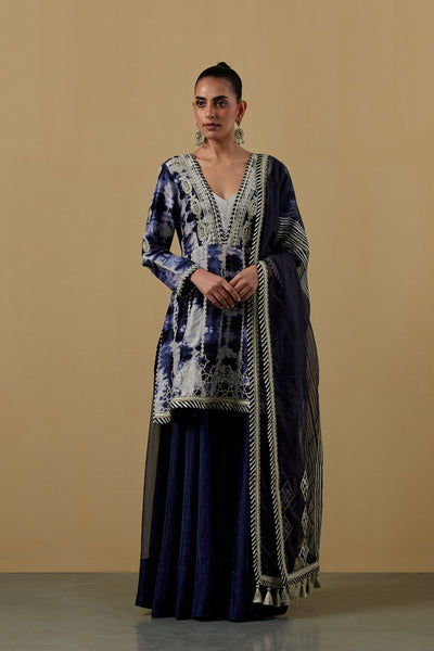 Simar Dugal Nakshi Clamp V-neck Short A-line Kurta With Sharara Navy Blue indian designer wear online shopping melange singapore