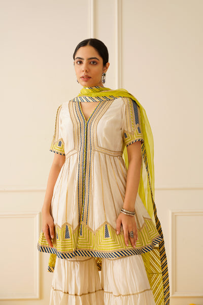 Simar Dugal Colourblock Peplum Kurta With Tiered Sharara indian designer wear online shopping melange singapore