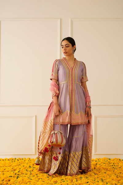 Simar Dugal Colourblock Peplum Kurta With Tiered Sharara Lavender Pink indian designer wear online shopping melange singapore