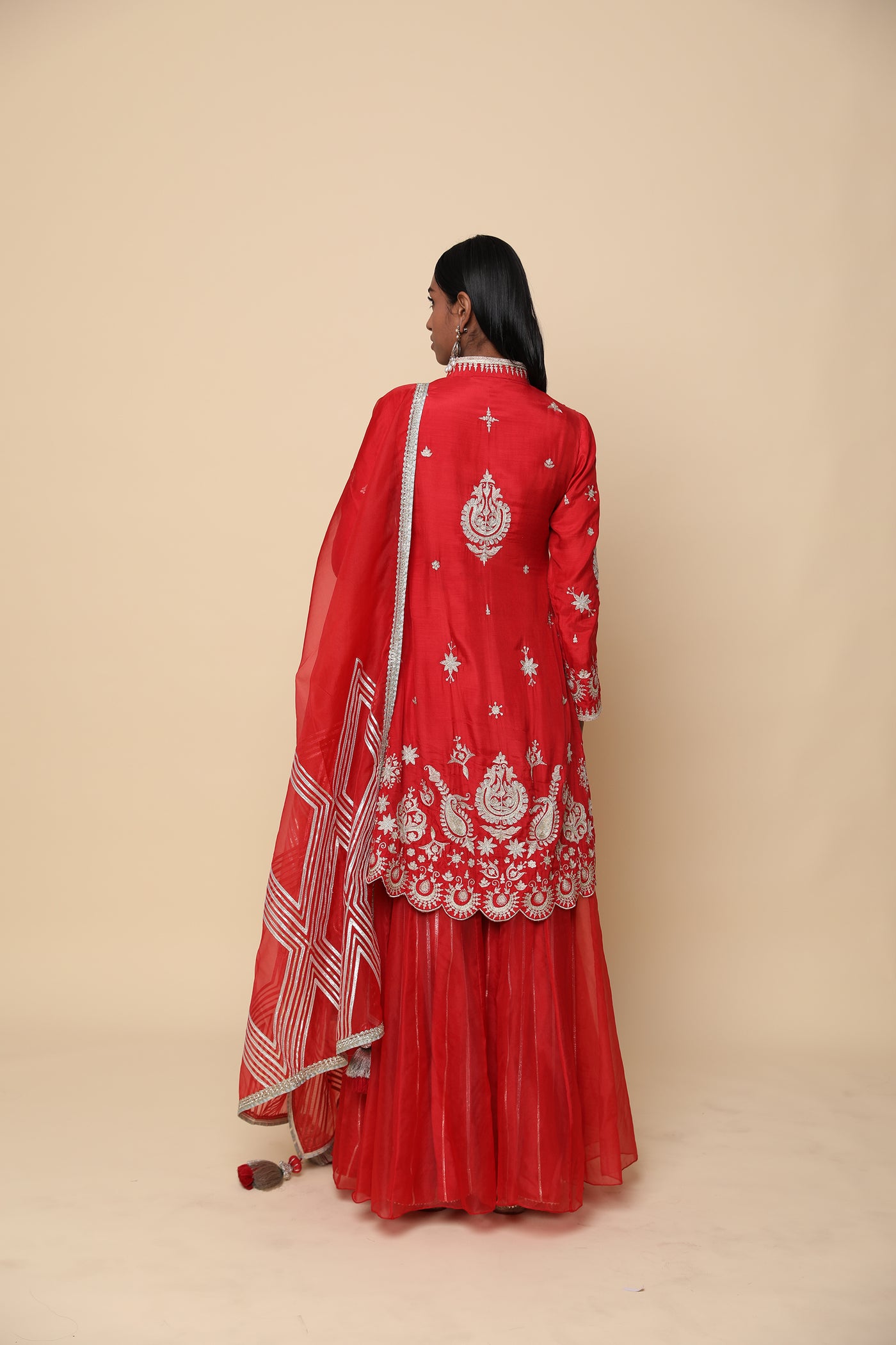 Simar Dugal Short Jacket With Sharara And Dupatta Red indian designer wear online shopping melange singapore