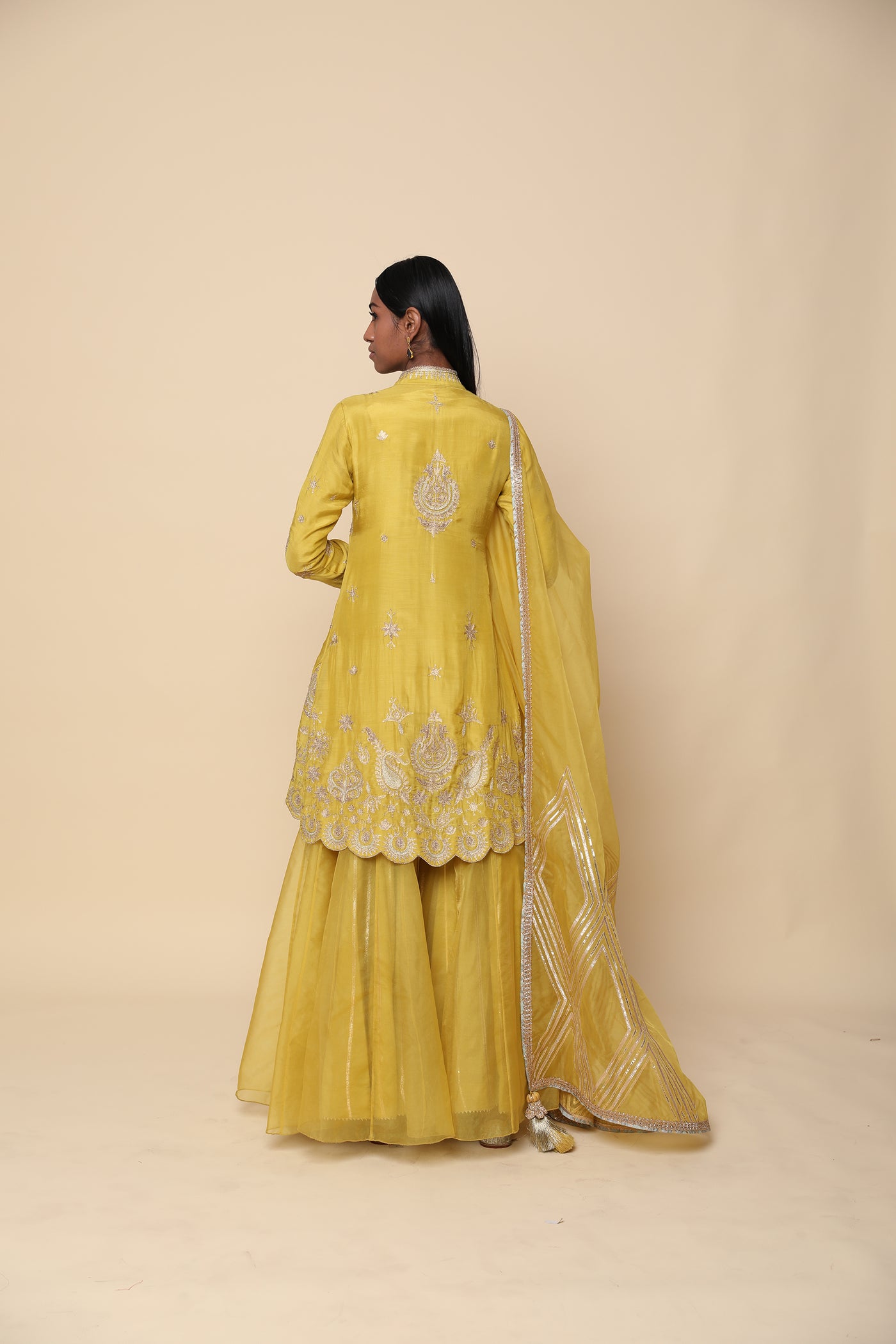 Simar Dugal Short Jacket With Sharara And Dupatta Yellow indian designer wear online shopping melange singapore