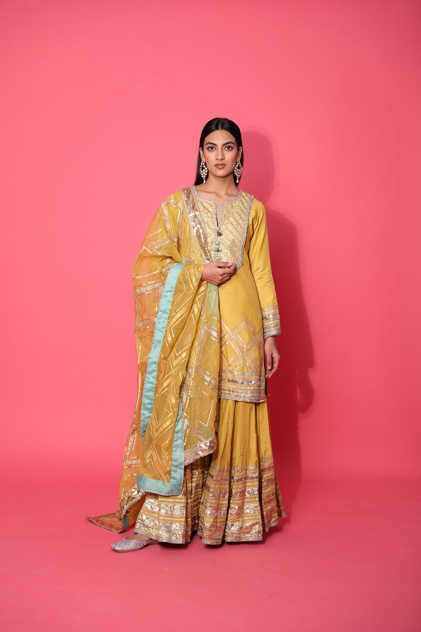 Simar Dugal Short Kurta With Sharara And Dupatta indian designer wear online shopping melange singapore