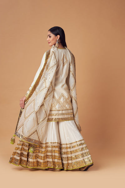 Simar Dugal Short Kurta With Sharara And Dupatta Ivory indian designer wear online shopping melange singapore