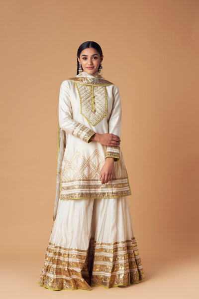 Simar Dugal Short Kurta With Sharara And Dupatta Ivory indian designer wear online shopping melange singapore