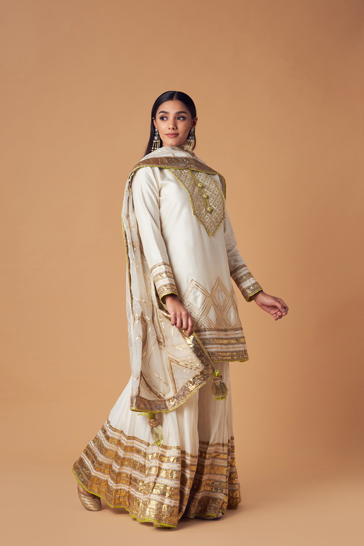 Simar Dugal Short Kurta With Sharara And Dupatta Ivory indian designer wear online shopping melange singapore