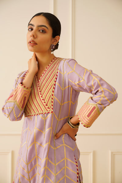 Simar Dugal Colourblock Short Kurta And Sharara Lavender with Light Pink indian designer wear online shopping melange singapore