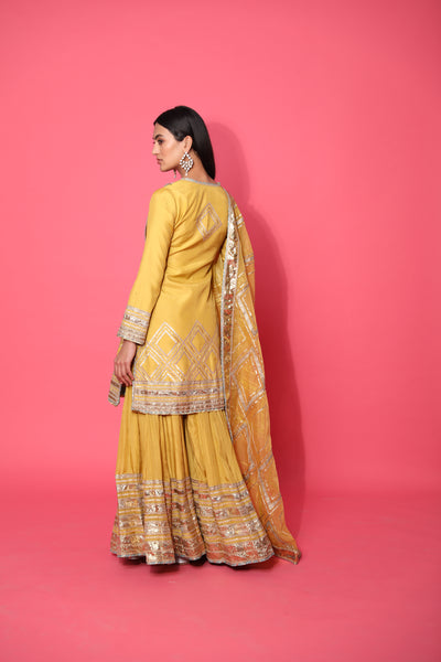 Simar Dugal Short Kurta With Sharara And Dupatta indian designer wear online shopping melange singapore