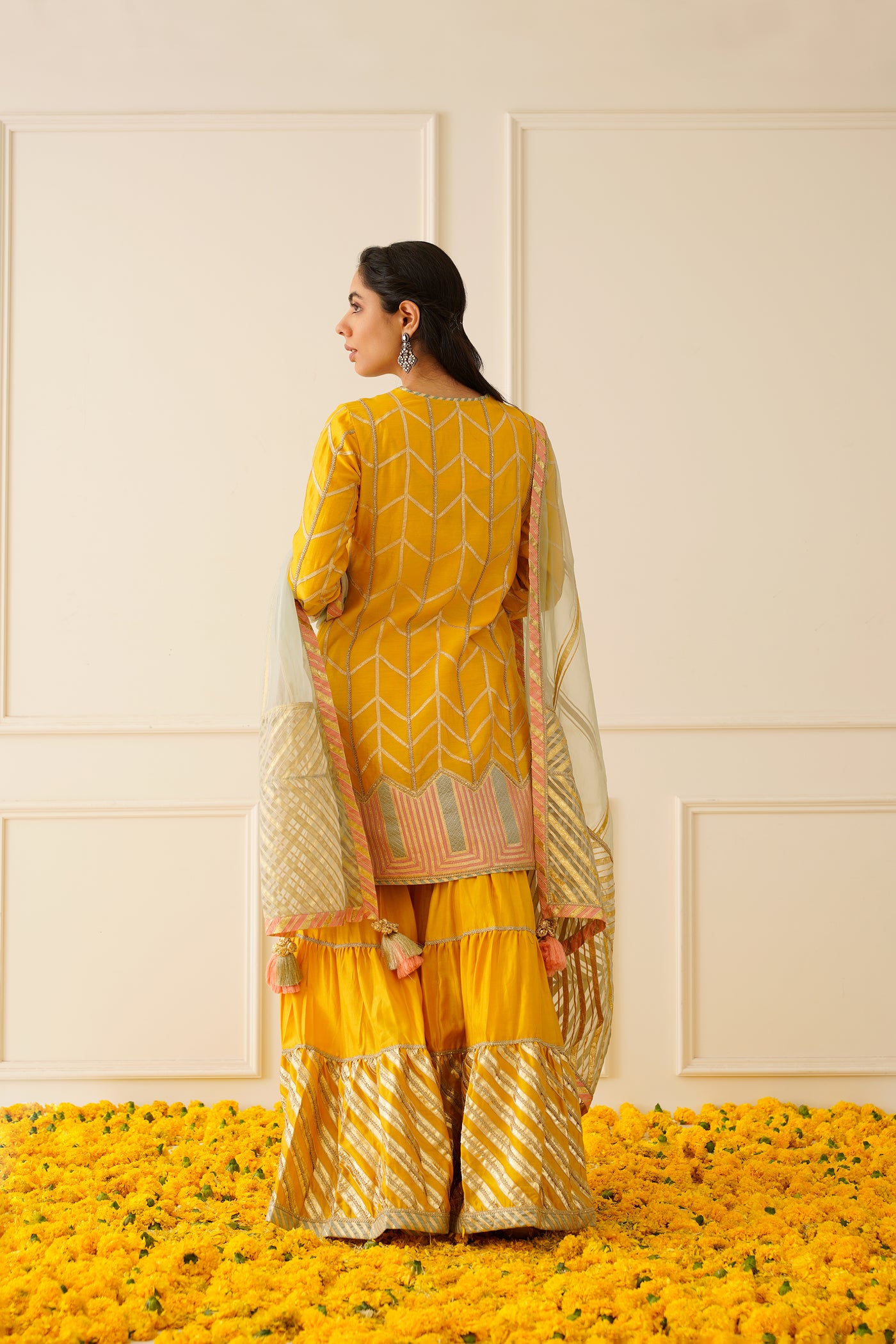 Simar Dugal Colourblock Short Kurta And Sharara Yellow with Aqua indian designer wear online shopping melange singapore