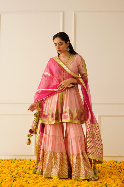 Simar Dugal Colourblock Peplum Kurta With Tiered Sharara indian designer wear online shopping melange singapore