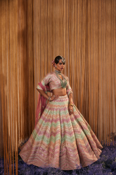 Simar Dugal Sitara Gota Lehenga Onion Pink indian designer wear online shopping melange singapore