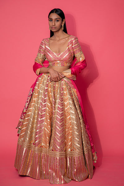 Simar Dugal Sitara Gota Lehenga Peach indian designer wear online shopping melange singapore